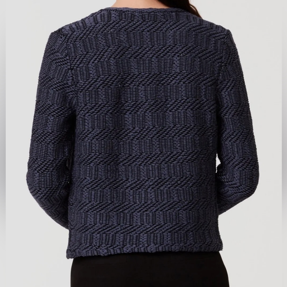 EUC Ann Taylor LOFT Maze Chunky Knit Moto Jacket in Blue Sea - Picture 3 of 12